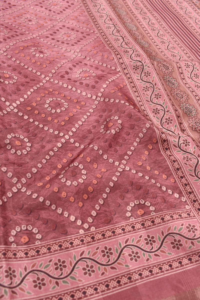 Pink Malai Silk Digital Bandhini Style Print Saree