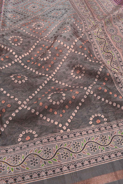 Grey Malai Silk Digital Bandhini Style Print Saree