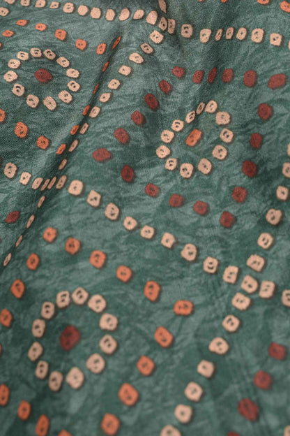 Green Malai Silk Digital Bandhini Style Print Saree