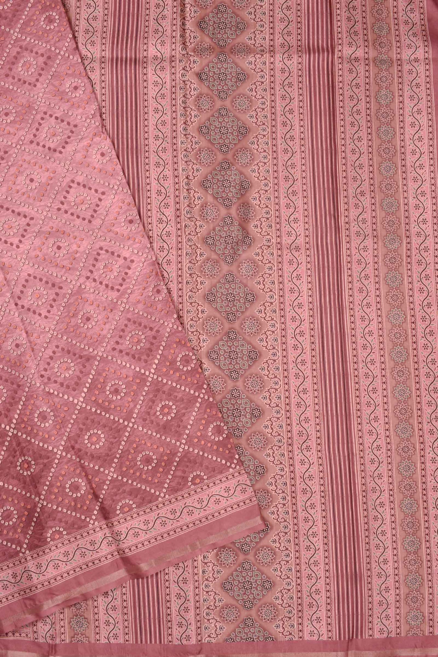 Pink Malai Silk Digital Bandhini Style Print Saree