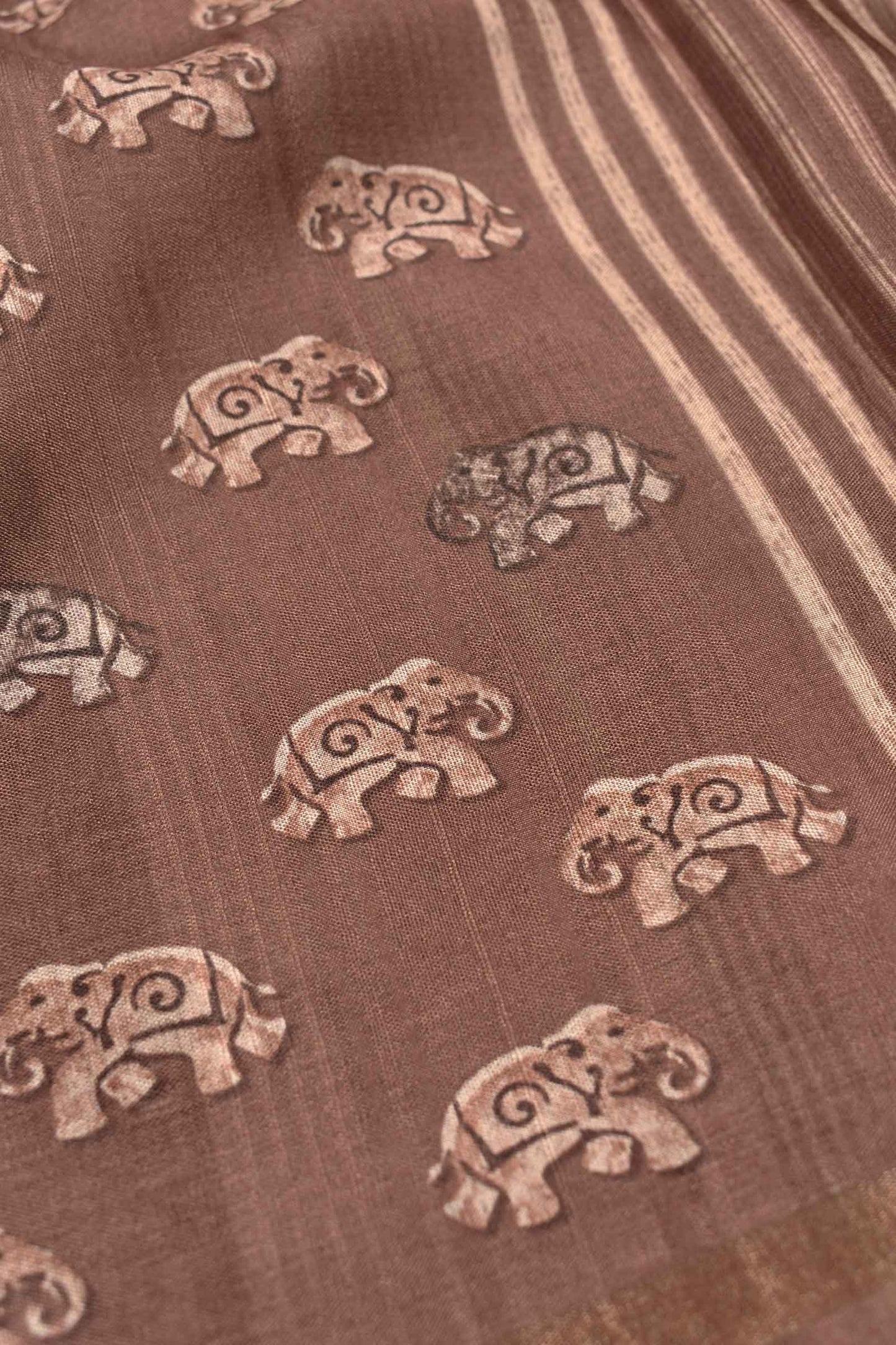 Brown Malai Silk Digital Elephant Print Saree