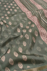 Green Malai Silk Digital Flower Print Saree