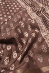 Brown Malai Silk Digital Flower Print Saree