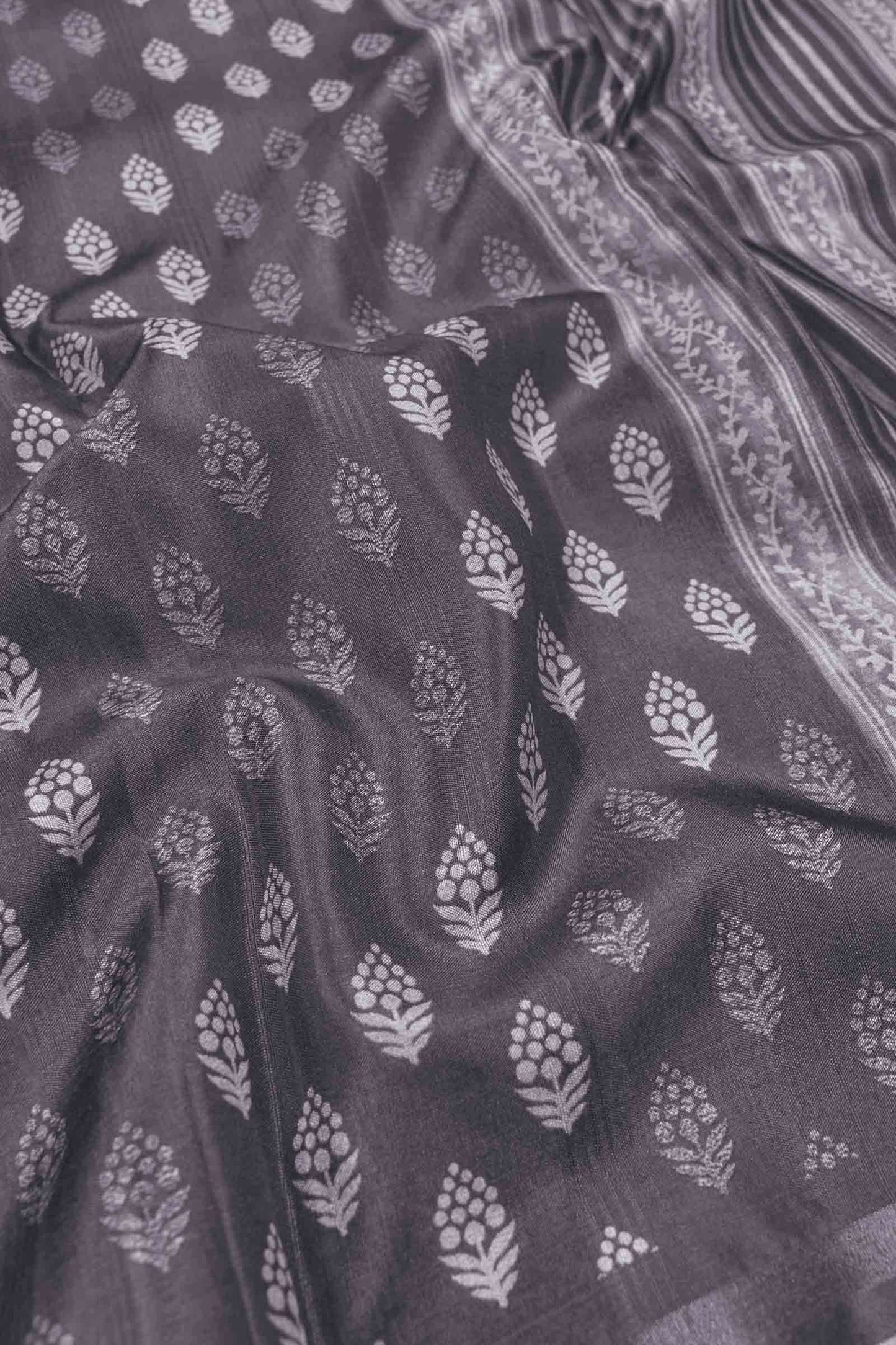 Grey Malai Silk Digital Flower Print Saree