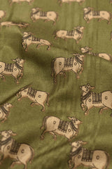 Green Malai Silk Digital Cow Print Saree