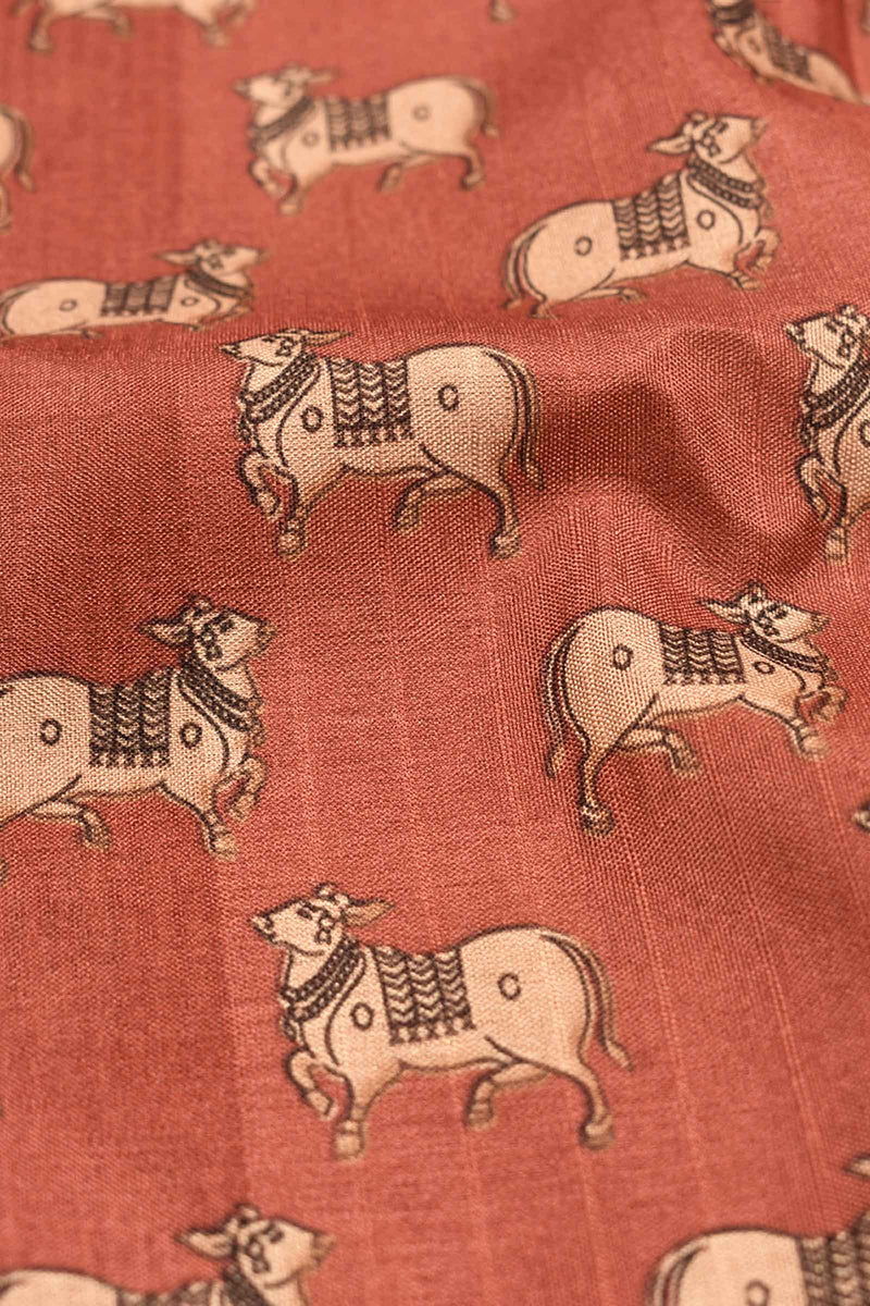 Pink Malai Silk Digital Cow Print Saree