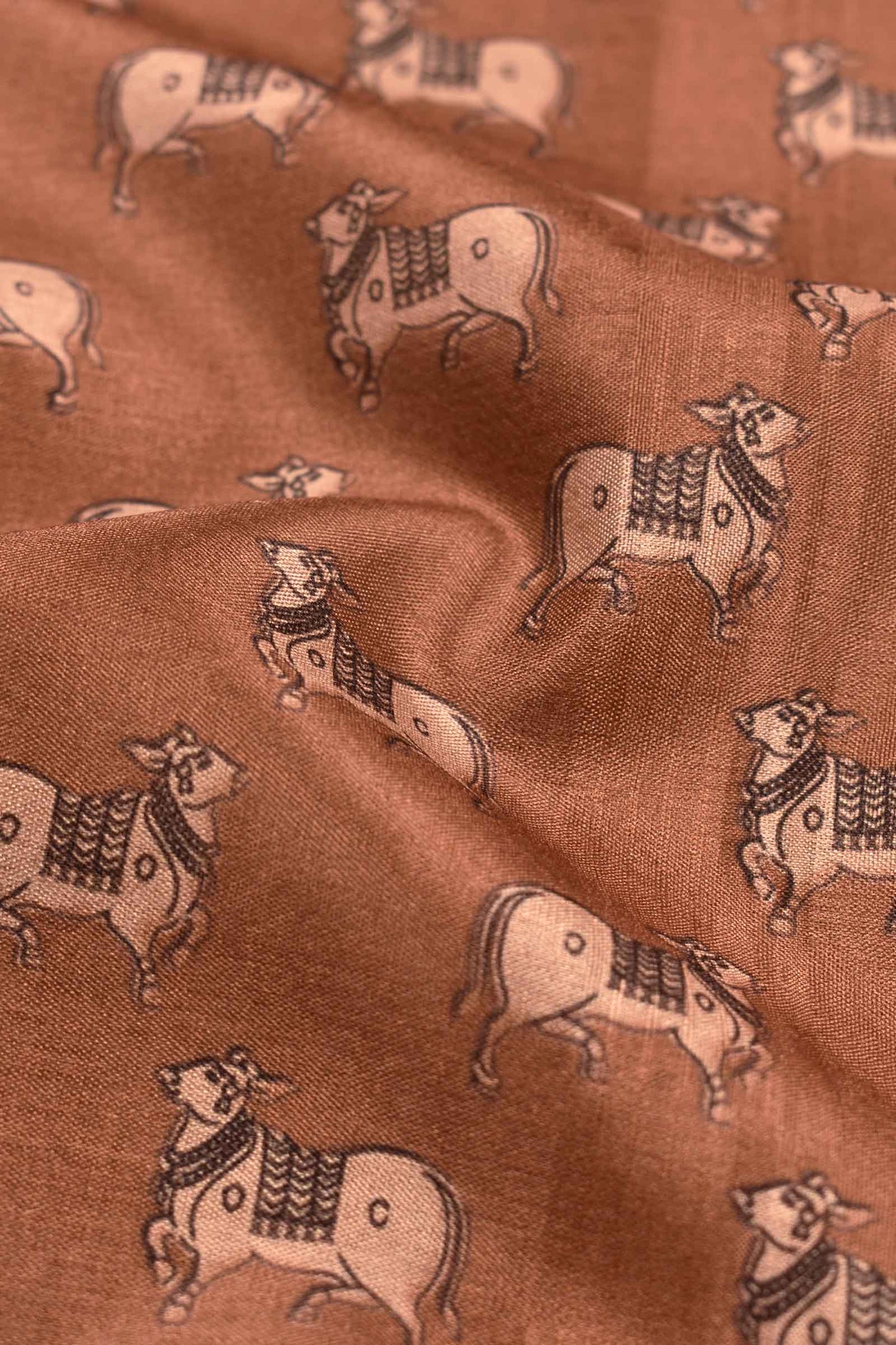 Brown Malai Silk Digital Cow Print Saree