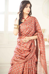 Pink Malai Silk Digital Cow Print Saree