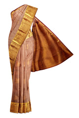 Sandal Light Weight Arani Pure Silk Big Border Contrast Brown Blouse Saree