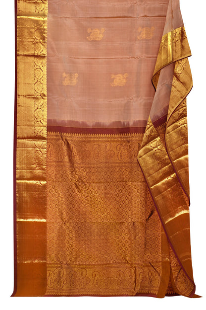 Sandal Light Weight Arani Pure Silk Big Border Contrast Brown Blouse Saree