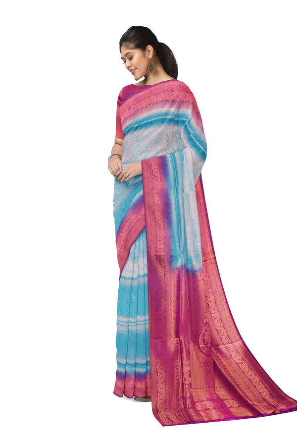 Light Blue Pink Banaras Softy Saree