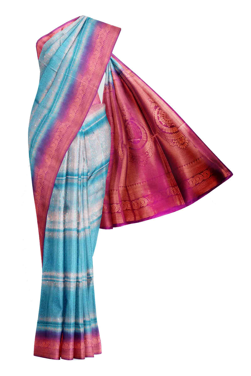 Light Blue Pink Banaras Softy Saree