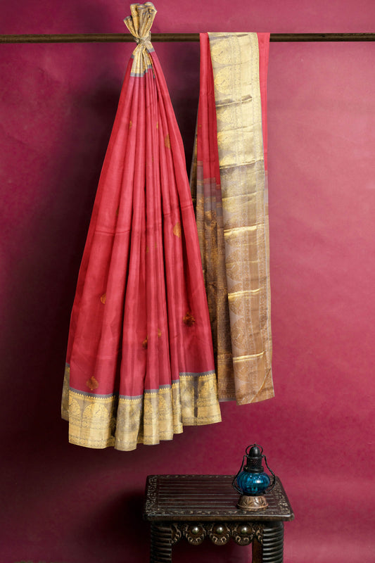 Pink Light Weight Arani Pure Silk All Over Leaf Butta Saree