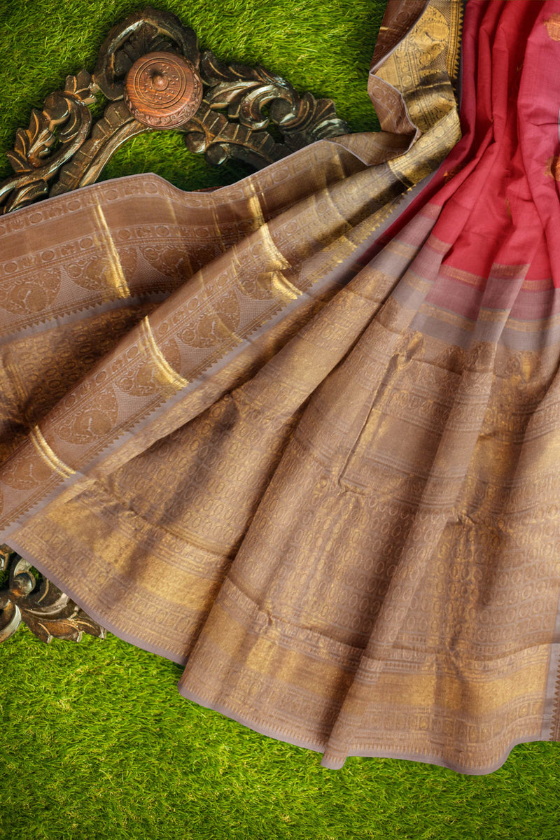 Pink Light Weight Arani Pure Silk All Over Leaf Butta Saree