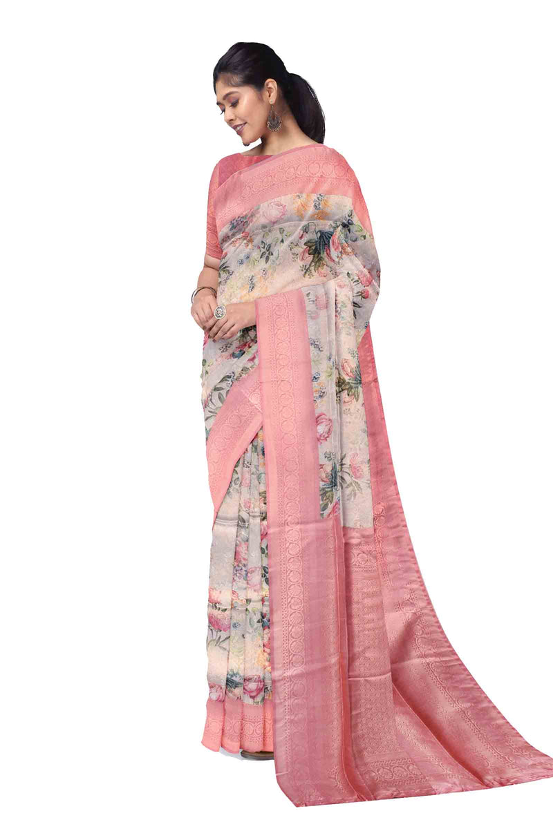 Sandal Banaras Digital Softy Saree