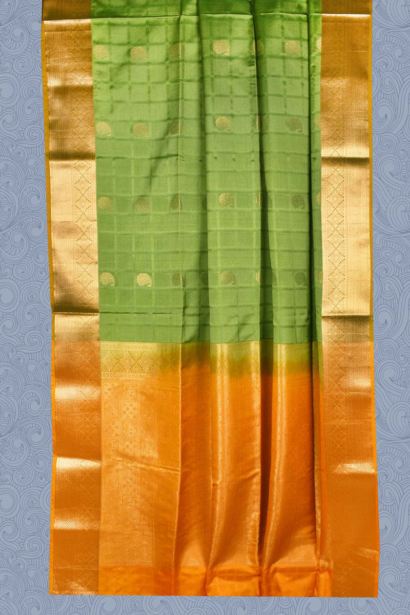 Green Body Self Checks Butta Rich Pallu Border Semi Soft Silk Saree