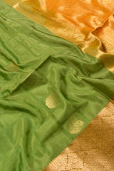 Green Body Self Checks Butta Rich Pallu Border Semi Soft Silk Saree