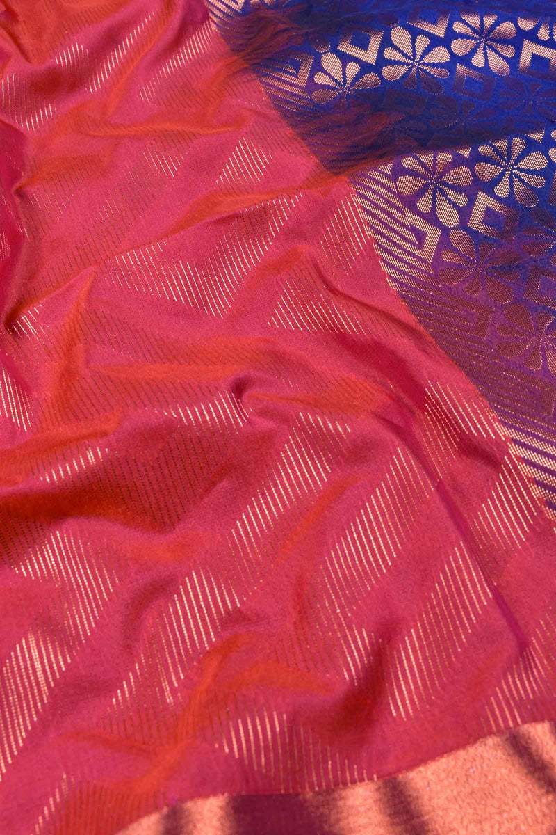 Dark Peach Geometric Body Pallu Contrast Semi Soft Silk Saree
