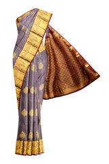 Grey Pure Light Weight All Over Butta Contrast Pallu Silk Saree