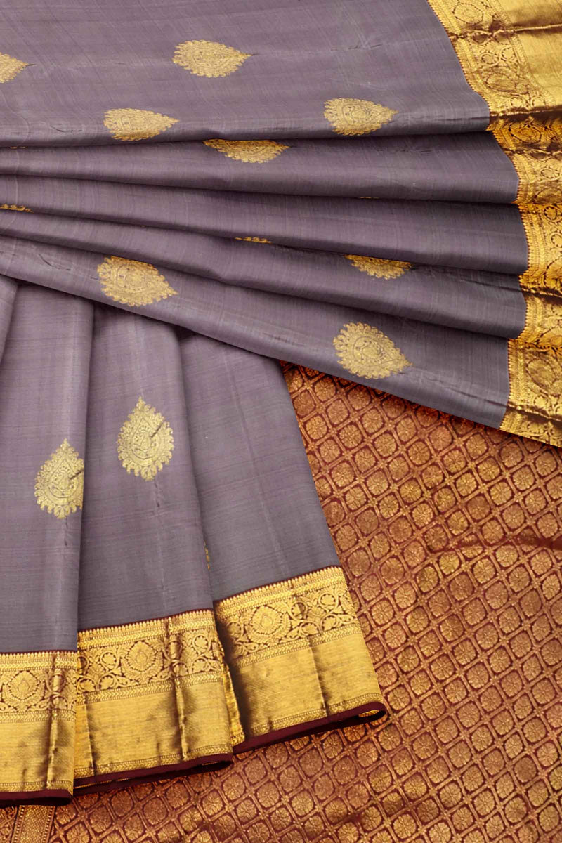 Grey Pure Light Weight All Over Butta Contrast Pallu Silk Saree