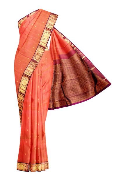 Orange Light Weight Pure Silk Arani Contrast Blouse Saree