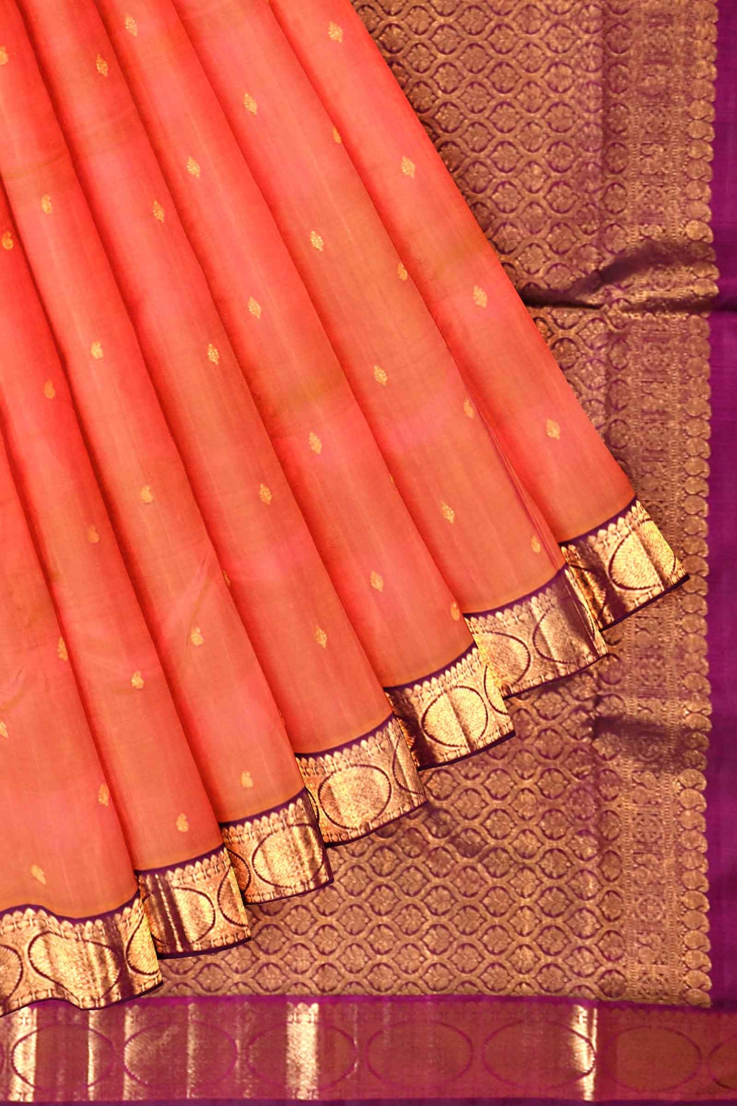 Orange Light Weight Pure Silk Arani Contrast Blouse Saree