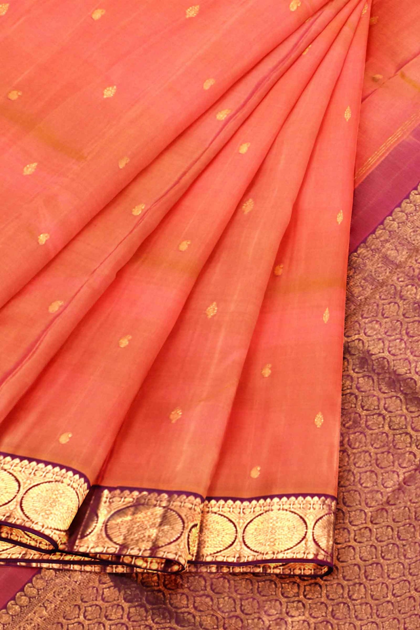 Orange Light Weight Pure Silk Arani Contrast Blouse Saree