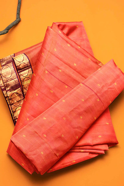 Orange Light Weight Pure Silk Arani Contrast Blouse Saree