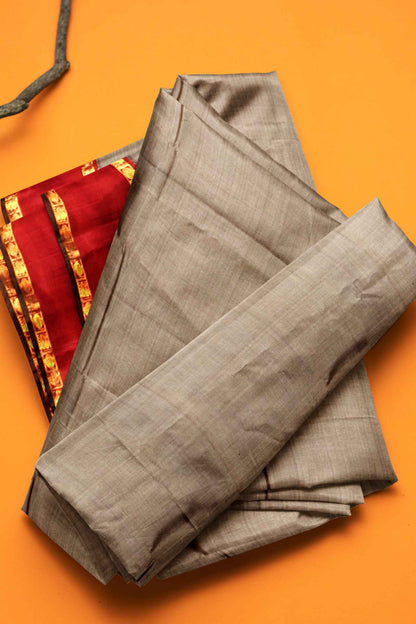 Grey Light Weight Pure Silk Arani Contrast Double Border Traditional Butta Pallu Saree