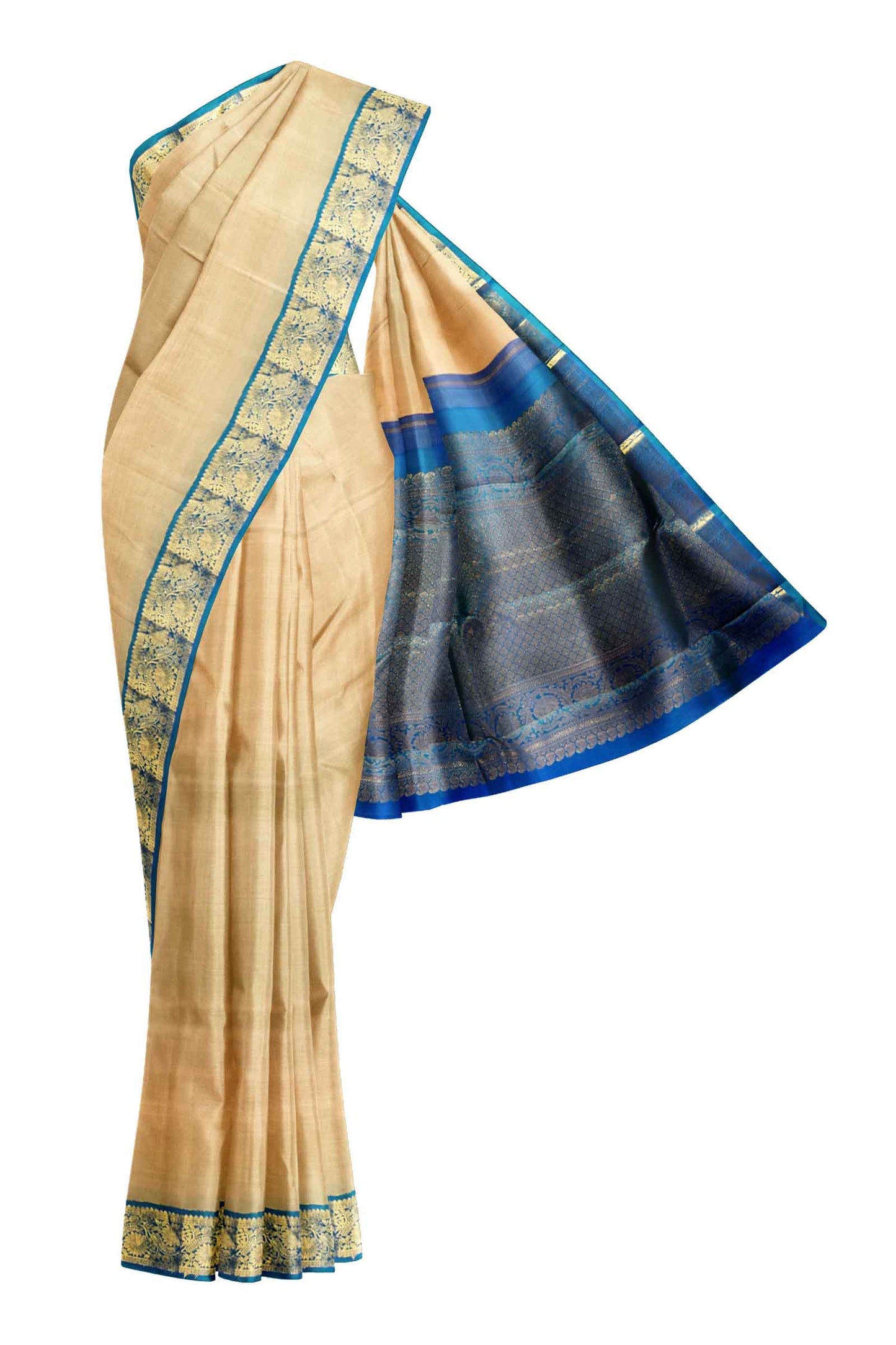 Sandal Light Weight Pure Silk Arani Contrast Blue Border Saree