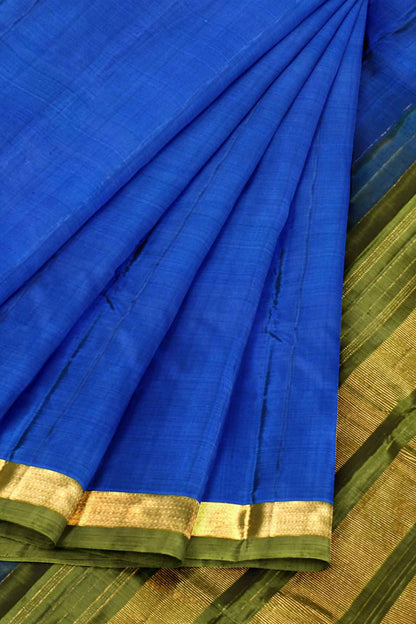 Blue Light Weight Pure Silk Arani Traditional Ribbon Border Saree