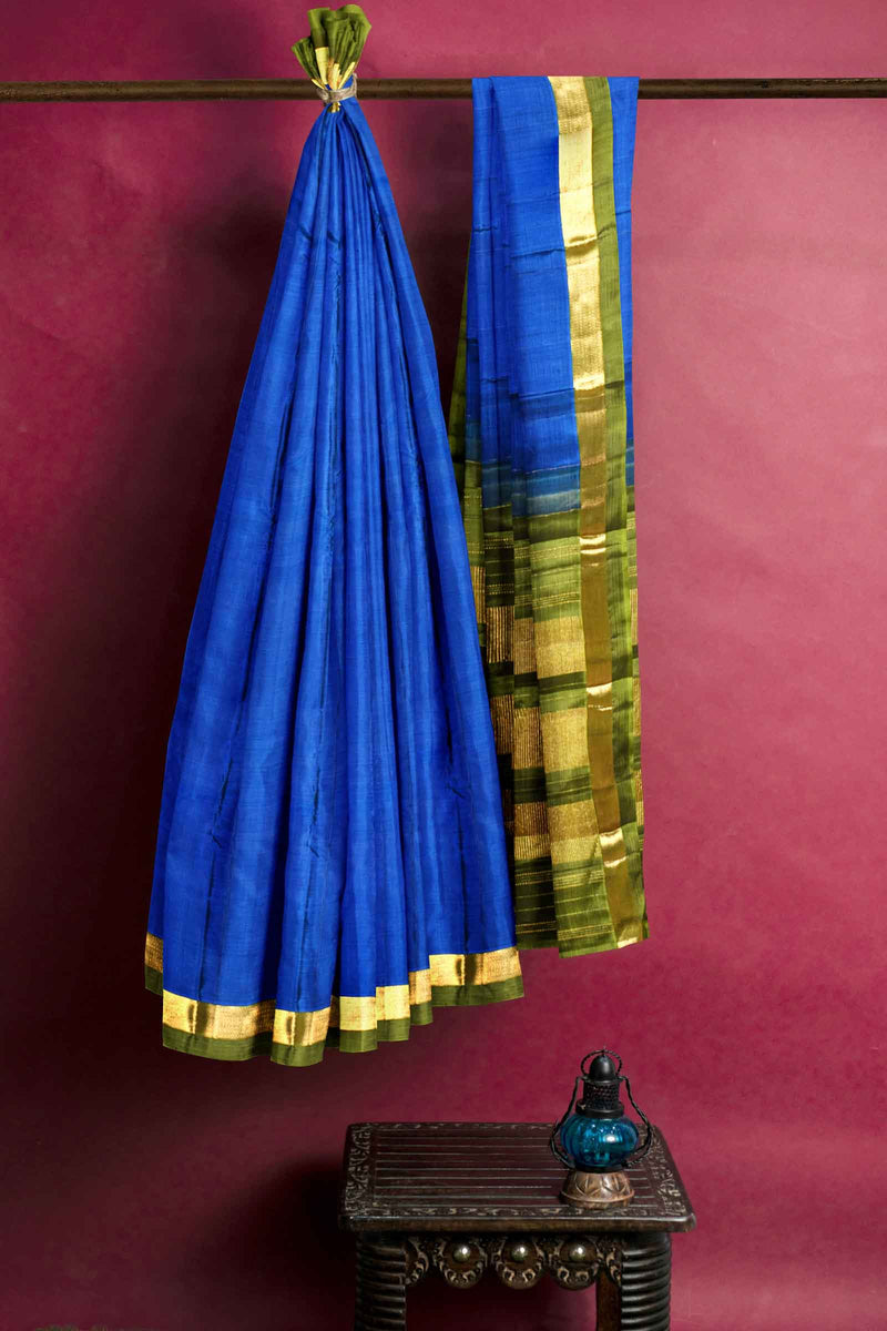 Blue Light Weight Pure Silk Arani Traditional Ribbon Border Saree