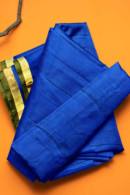 Blue Light Weight Pure Silk Arani Traditional Ribbon Border Saree