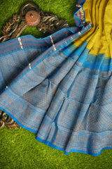 Green Light Weight Pure Silk Arani Plain Contrast Blue Pallu Traditional Border Saree