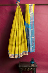 Green Light Weight Pure Silk Arani Plain Contrast Blue Pallu Traditional Border Saree