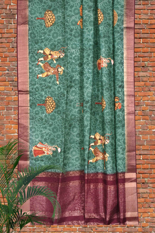 Green Digital Print Chanderi Saree