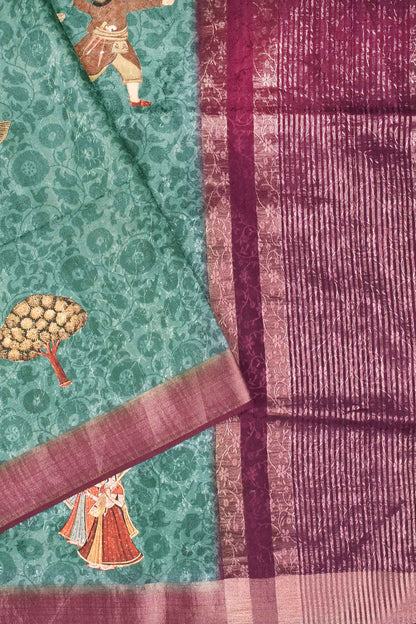 Green Digital Print Chanderi Saree