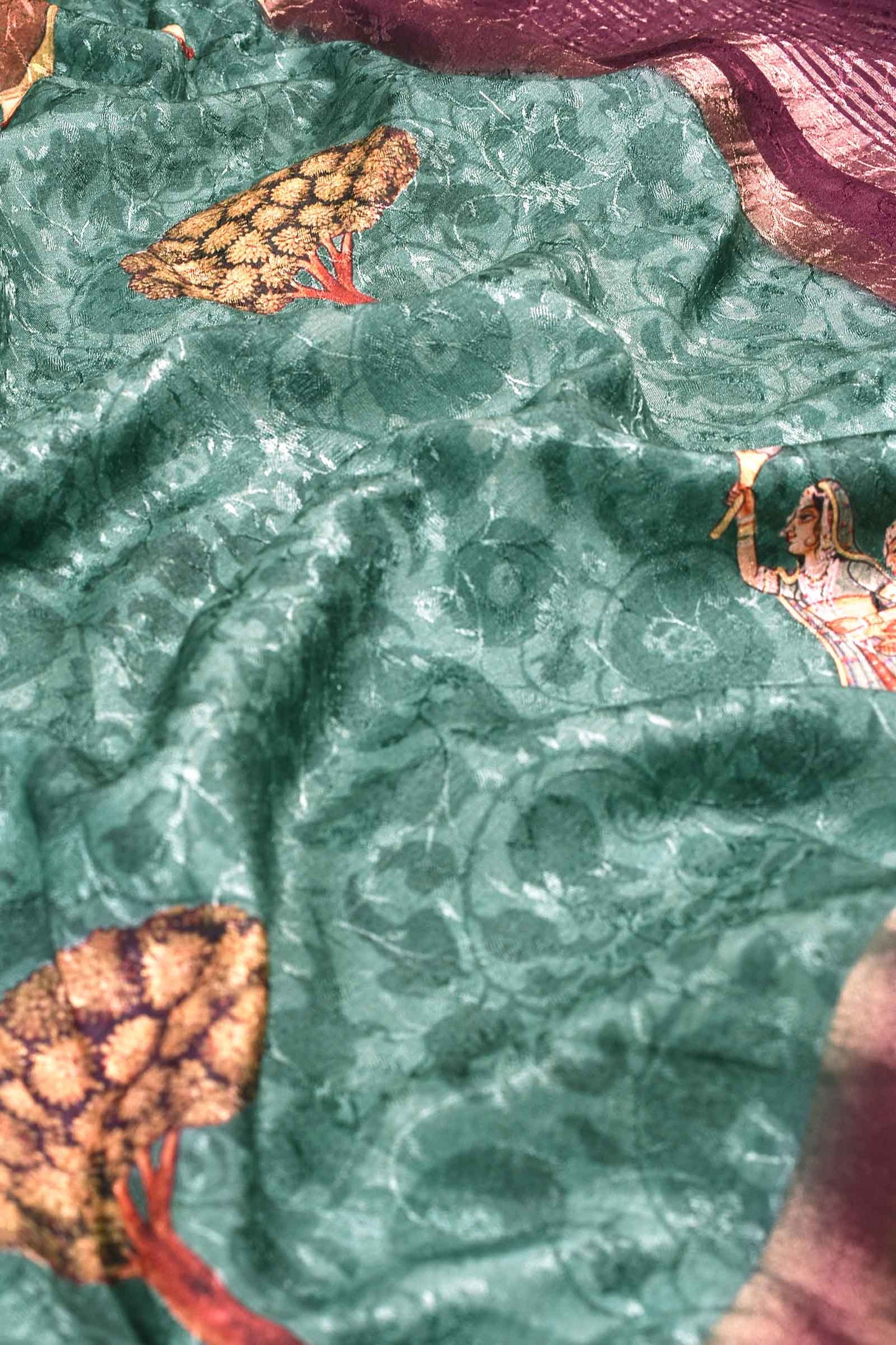 Green Digital Print Chanderi Saree