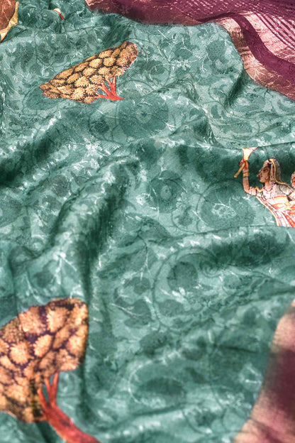 Green Digital Print Chanderi Saree