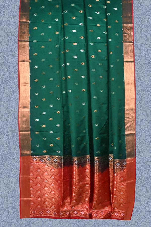 Green Double Jari Butta Rich Pallu Semi Soft Silk Saree