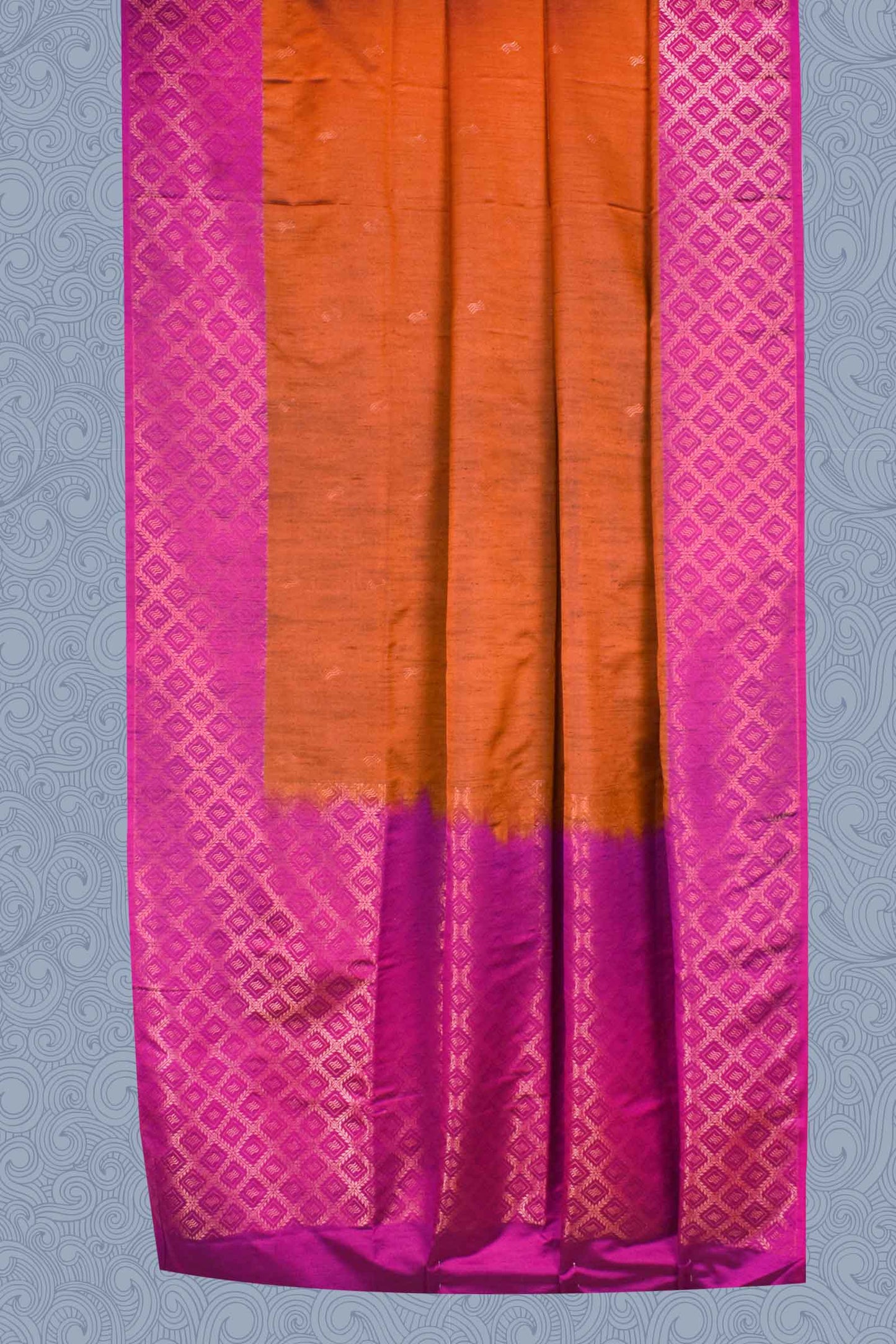 Brown Pink Dupion Slub Small Butta Fancy Border Semi Soft Silk Saree