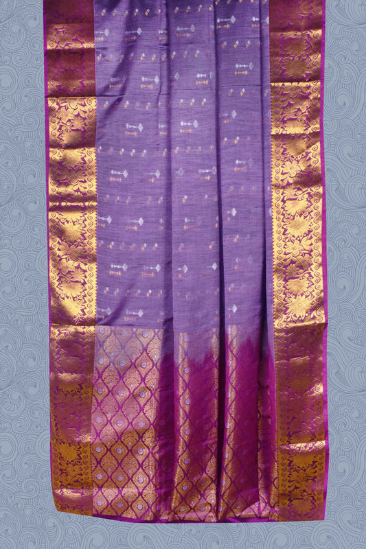 Violet Double Jari Butta Fancy Border Semi Soft Silk Saree