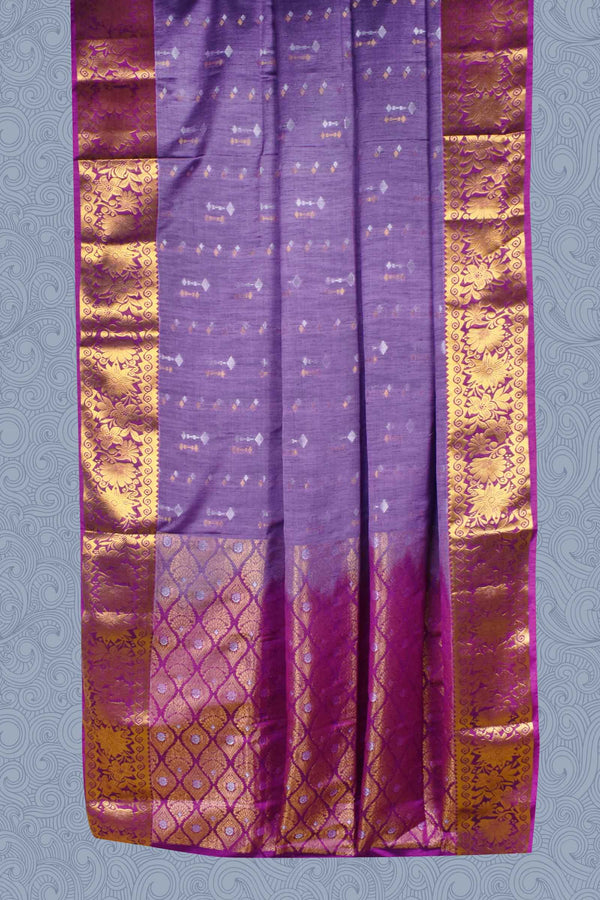 Violet Double Jari Butta Fancy Border Semi Soft Silk Saree