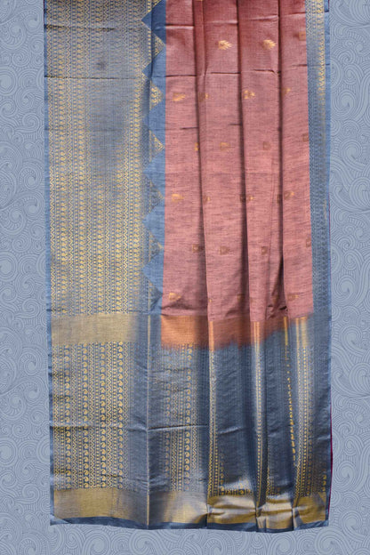 Light Brown Grey Tower Mango Butta Fancy Border Semi Soft Silk Saree