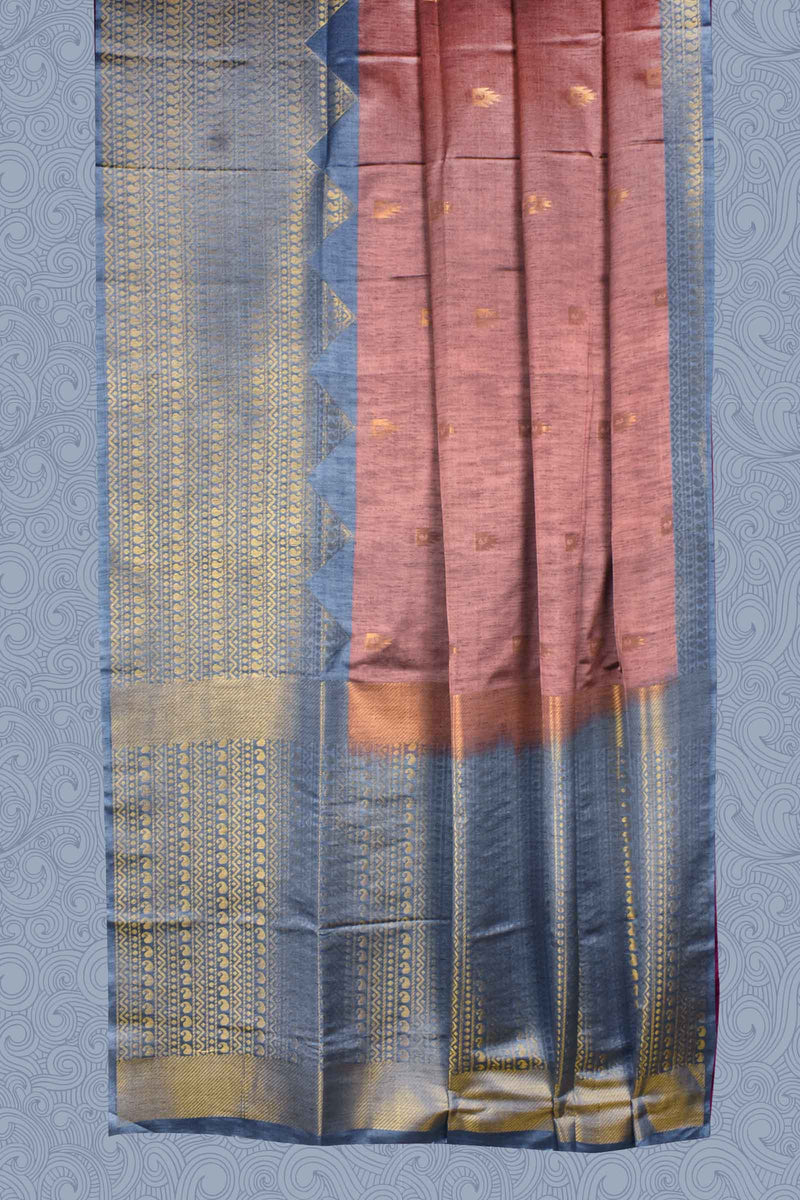 Light Brown Grey Tower Mango Butta Fancy Border Semi Soft Silk Saree