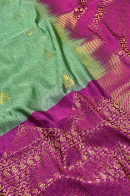 Green Pink Tower Mango Butta Fancy Border Semi Soft Silk Saree