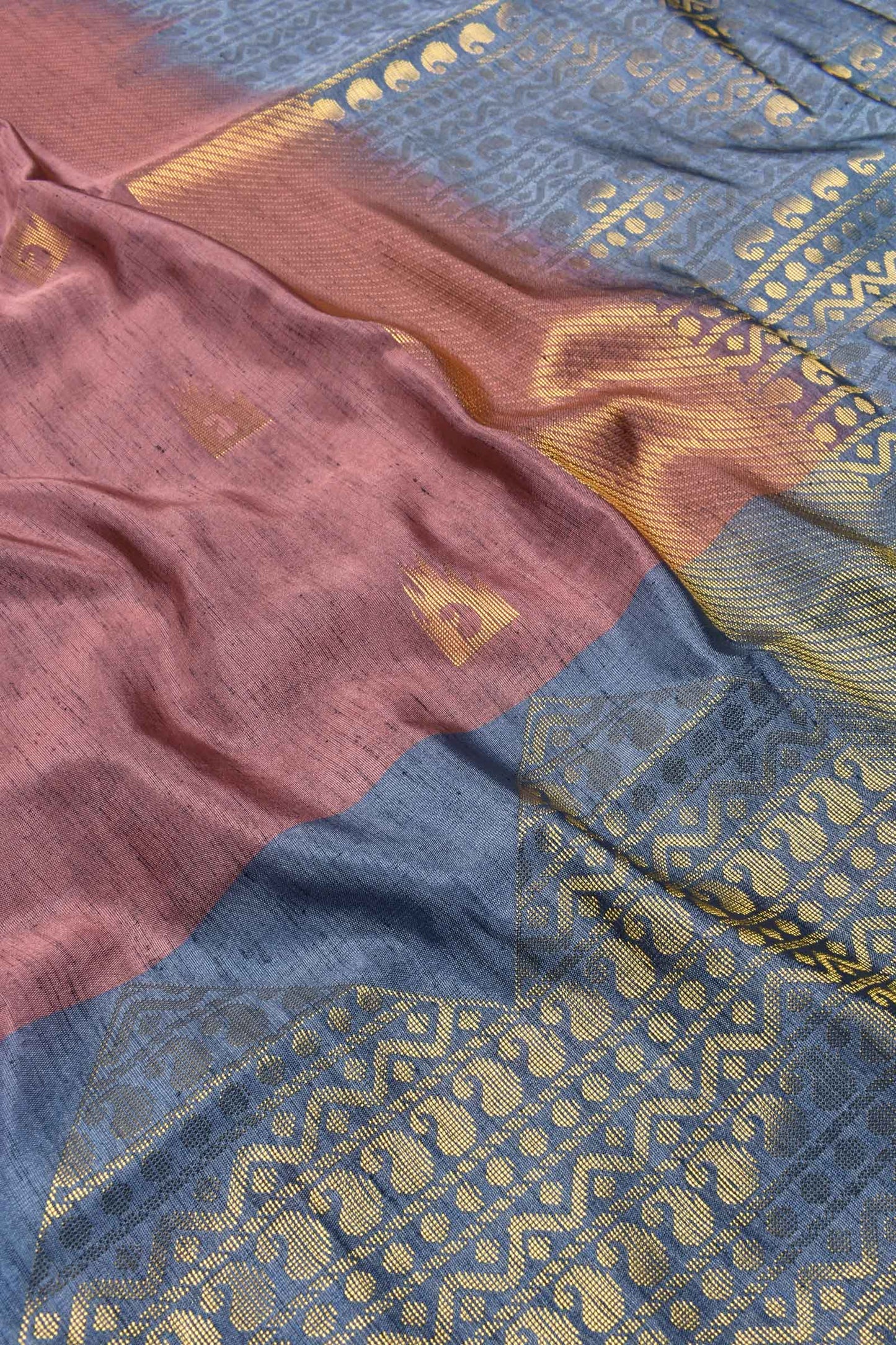 Light Brown Grey Tower Mango Butta Fancy Border Semi Soft Silk Saree