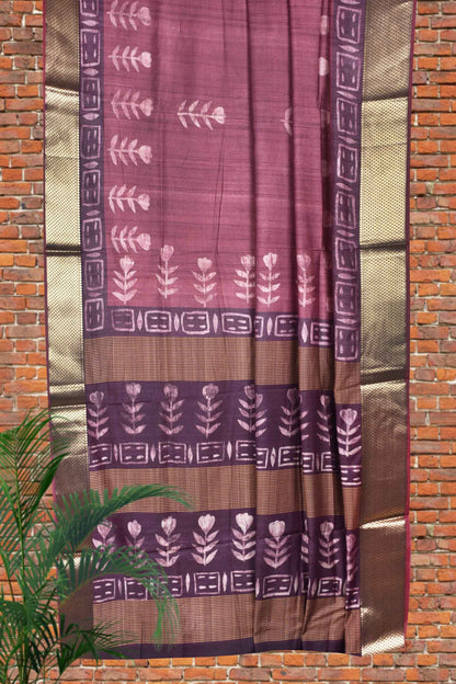 Light Violet Digital Chanderi Viscose Saree