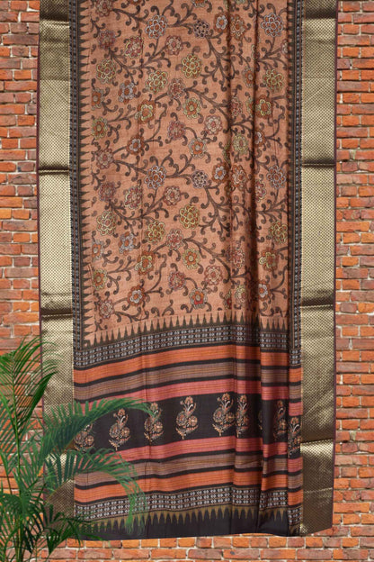 Light Brown Digital Wines Chanderi Viscose Saree