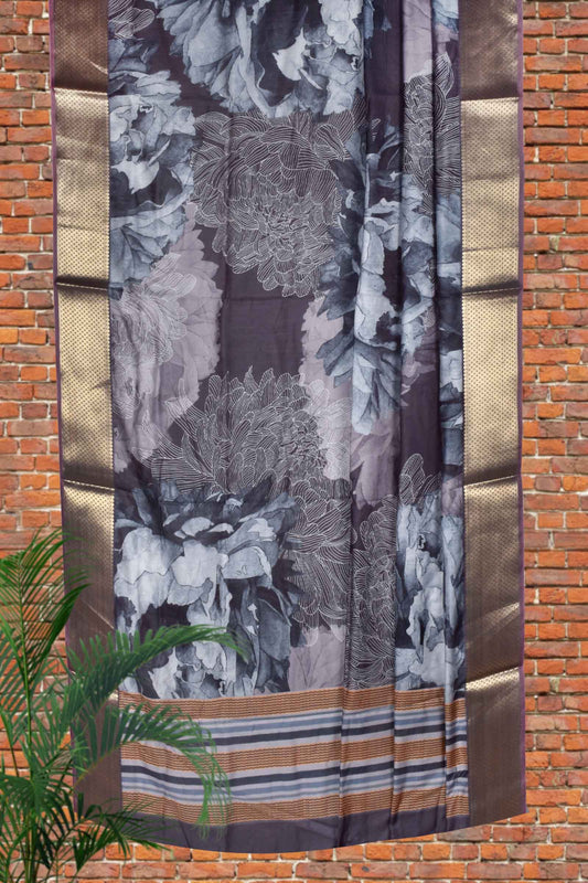 Light Grey Digital Chanderi Viscose Saree